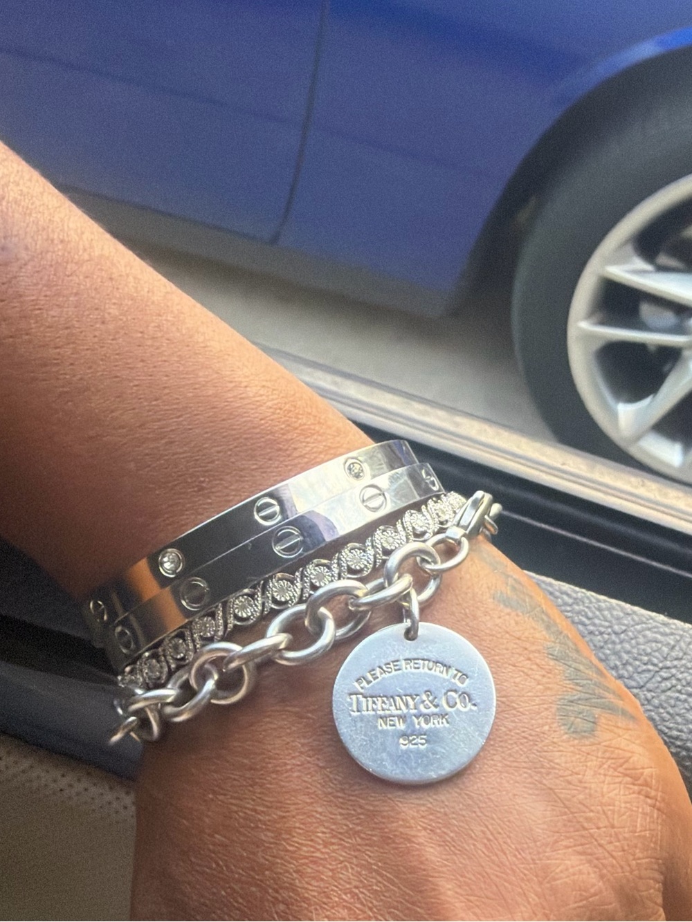 Silver-Tone Bangle with Clear Stones